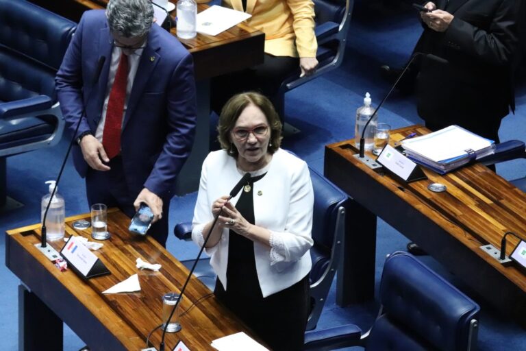 Imagem da senadora Zenaide no plenário do Senado.